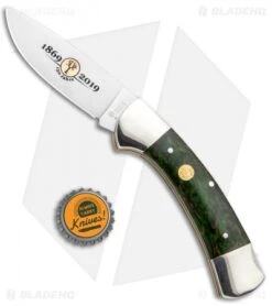 Boker 3000 150th Anniversary Lockback Knife Green Curly Birch (3.4" Satin) -Boker Boker 3000 150th Anniversary LB Green Curly Birch Satin 116100 BHQ 94438 jr bottlecap