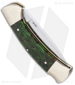 Boker 3000 150th Anniversary Lockback Knife Green Curly Birch (3.4" Satin) -Boker Boker 3000 150th Anniversary LB Green Curly Birch Satin 116100 BHQ 94438 jr side