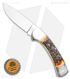 Boker Stag Hunter Lockback Pocket Knife (3.4" Polished) 114000 -Boker Boker 3000 Stag II Lock Back Pocket Knife 3.375 Polished 114000 BHQ 40114 LS Bottlecap