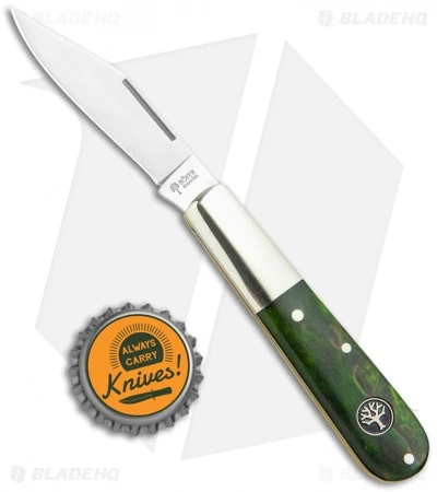 Boker Barlow Pocket Knife Green Curly Birch Wood (3.3" Satin) 118941 4 Boker Barlow Pocket Knife Green Curly Birch Wood (3.3" Satin) 118941 - Image 4