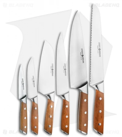 Boker Forge Wood 7-Piece Kitchen Knife Set Maple Wood W/ Wooden Block 1 Boker Forge Wood 7-Piece Kitchen Knife Set Maple Wood W/ Wooden Block