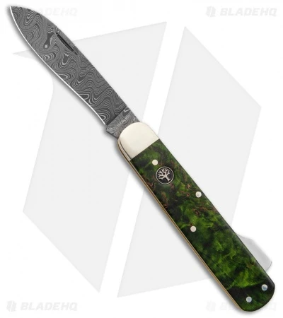Boker Hunting Knife Mono Lockback Knife Green Curly Birch (3.25" Damascus) 1 Boker Hunting Knife Mono Lockback Knife Green Curly Birch (3.25" Damascus)