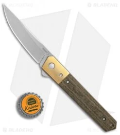 Boker Kwaiken Flipper Knife Canvas Micarta/Brass Bolster (3.5" Stonewash) -Boker Boker Kwaiken Tuxedo Canvas Micarta Brass SW BHQ 77843 er bottlecap