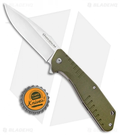 Boker Magnum Coccodrillo Vero Liner Lock Knife OD Green G10 (3.125" Satin) 4 Boker Magnum Coccodrillo Vero Liner Lock Knife OD Green G10 (3.125" Satin) - Image 4