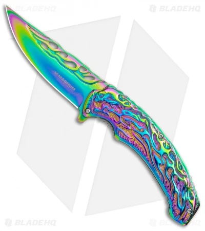 Boker Magnum Liner Lock Knife Rainbow Flaming Skull (3.74" Spectrum) 01MB734 1 Boker Magnum Liner Lock Knife Rainbow Flaming Skull (3.74" Spectrum) 01MB734
