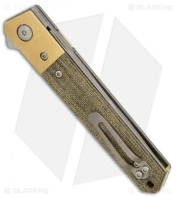 Boker Mini Kwaiken Exclusive Flipper Knife Brass/Micarta (3" Stonewash VG-10) 5 Boker Mini Kwaiken Exclusive Flipper Knife Brass/Micarta (3" Stonewash VG-10) -Boker Boker Mini Kwaiken Brass Green Micarta SW BHQ 77840 er side