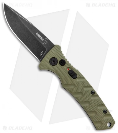 Boker Mini Strike Automatic Knife OD Green Aluminum (2.6" Smokewash D2) 1 Boker Mini Strike Automatic Knife OD Green Aluminum (2.6" Smokewash D2)