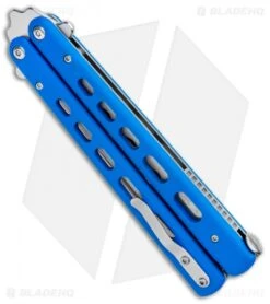 Boker Plus Balisong Trainer Butterfly Knife Blue G-10 (4" Satin) 01BO713 -Boker Boker Plus Balisong Trainer Blue Holes G 10 Satin 01BO713SOI BHQ 99634 jr side