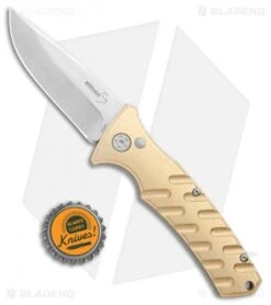 Boker Plus Strike Brass Automatic Knife (3.25" Stonewash) -Boker Boker Plus Strike Brass Auto SW 01BO399NSOI BHQ 107937 jr bottlecap