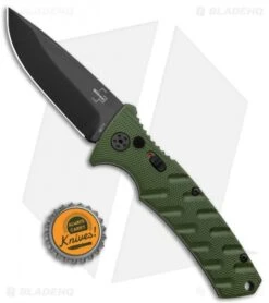 Boker Plus Strike Drop Point Automatic Knife OD Green (3.25" Black D2) -Boker Boker Plus Strike DP Auto OD Green Black BHQ 97033 jr bottlecap