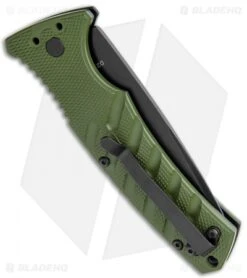 Boker Plus Strike Drop Point Automatic Knife OD Green (3.25" Black D2) -Boker Boker Plus Strike DP Auto OD Green Black BHQ 97033 jr side