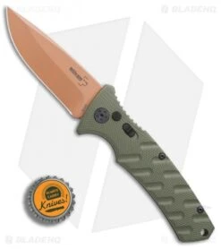Boker Strike Desert Warrior Automatic Knife OD Green (3.25" D2 Copper) -Boker Boker Strike drop point Desert Warrior OD Green copper BHQ 70998 er bottlecap