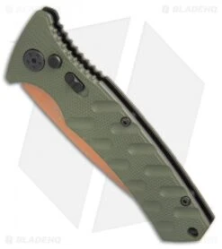Boker Strike Desert Warrior Automatic Knife OD Green (3.25" D2 Copper) -Boker Boker Strike drop point Desert Warrior OD Green copper BHQ 70998 er spine