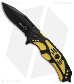 Boker Plus Savior 3 Liner Lock Knife Black/Yellow (3.3" Black Serr) 01BO322