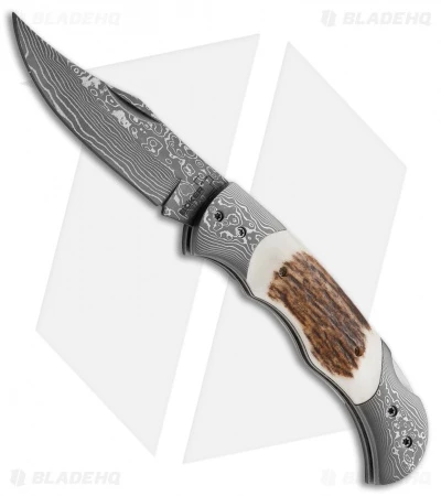 Boker Plus Scout Lockback Pocket Knife Stag Horn (3.125" Damascus) 01BO028DAM 1 Boker Plus Scout Lockback Pocket Knife Stag Horn (3.125" Damascus) 01BO028DAM
